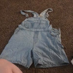 Light wash jean overalls